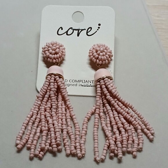 NWT Fashion Jewelry Core Pale Pink Tassel Earrings #15 - Picture 1 of 8